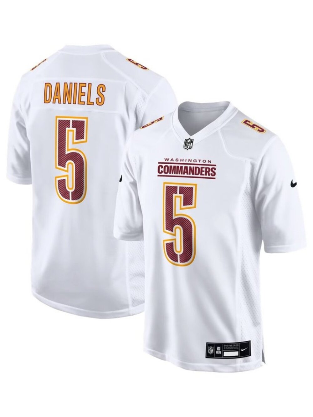 Nike Mens Jayden Daniels Washington Commanders Football Jersey #5 White Medium